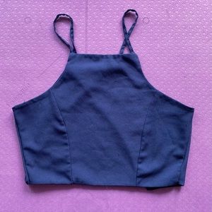 Navy blue crop top with slit in the back